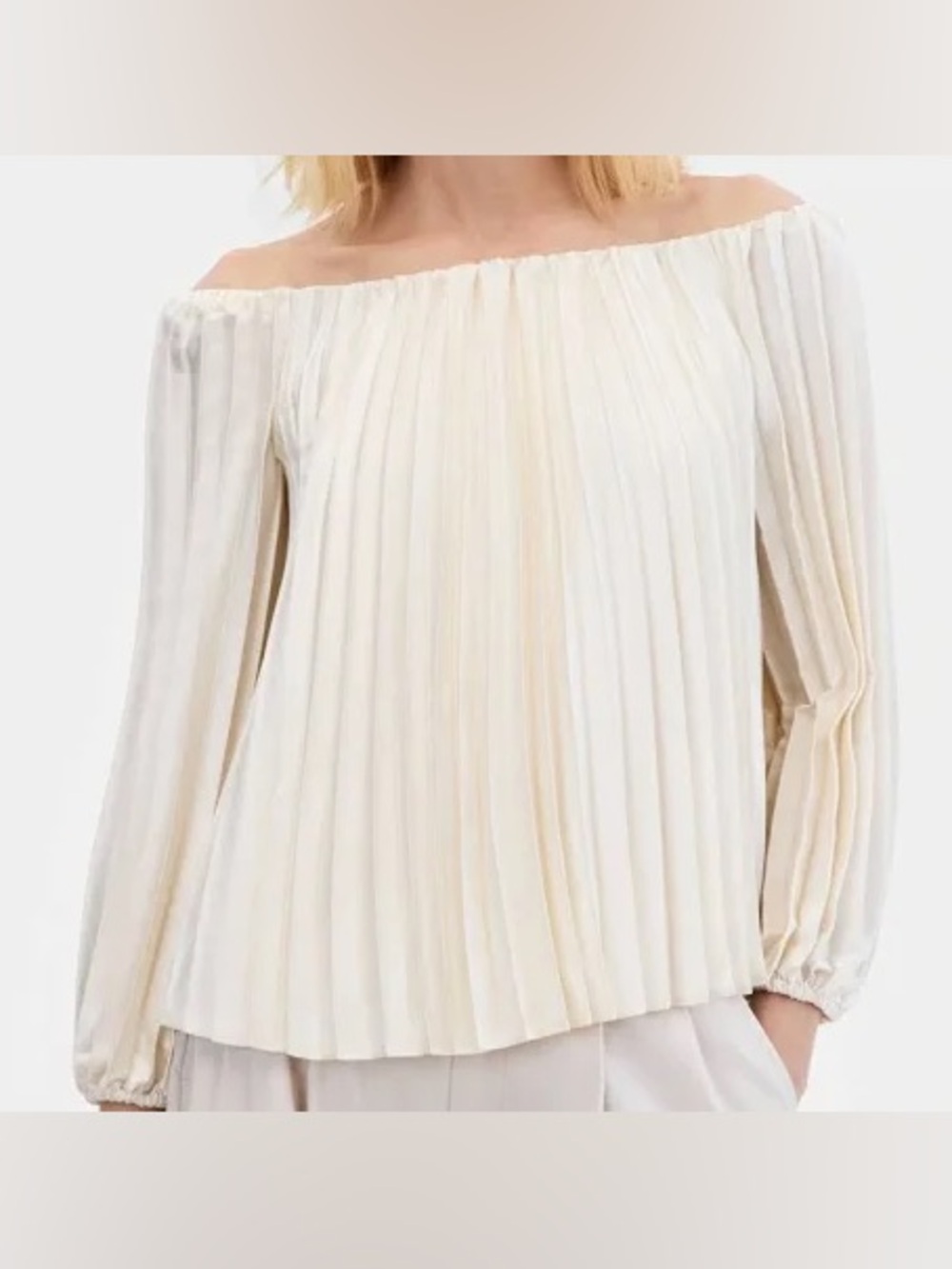 Women’s International Concepts INC Blouse Pleats cream New Large Top Shirt